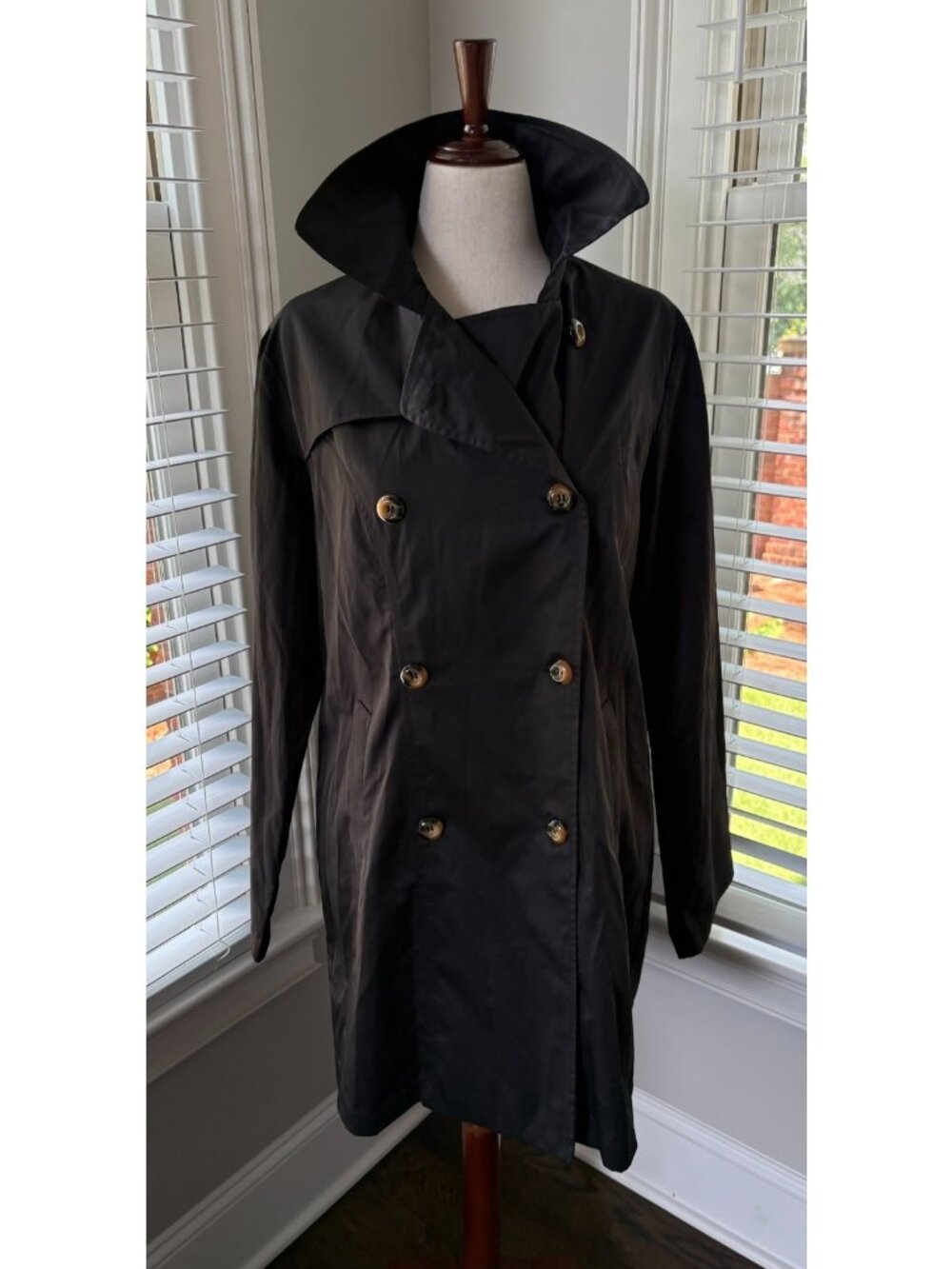Lumiere Black Double-Breasted Trench Coat Jacket NWOT (No Belt) Size 1X